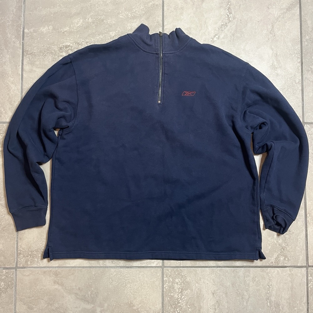 Reebok 1/4 Zip Pullover Vintage Mens XL Navy Blue Sweatshirt Long Sleeve